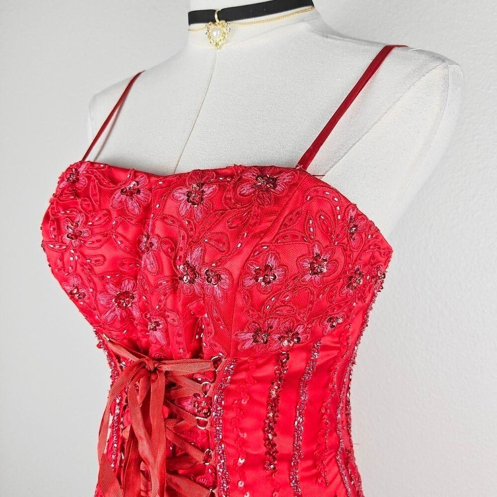Y2K Floral Beaded Sequin Corset Fairy Dressa